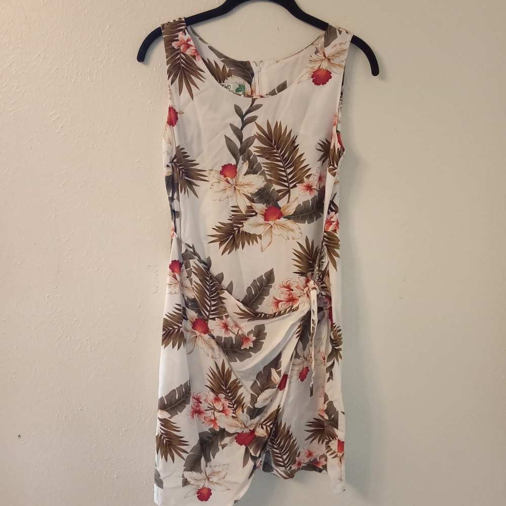 Floral Sleeveless Dress - White and Brown